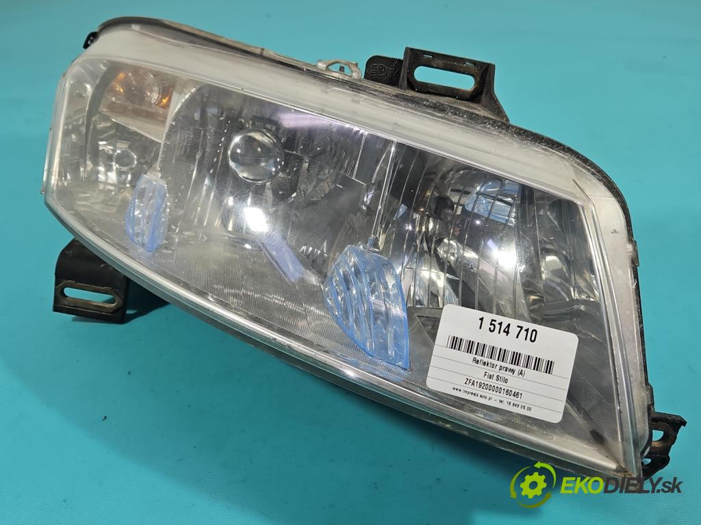 Fiat Stilo 1.6 16V 103 HP manual 76 kW 1596 cm3 3- Reflektor: pravý 467588080 (Svetlo predné pravé)