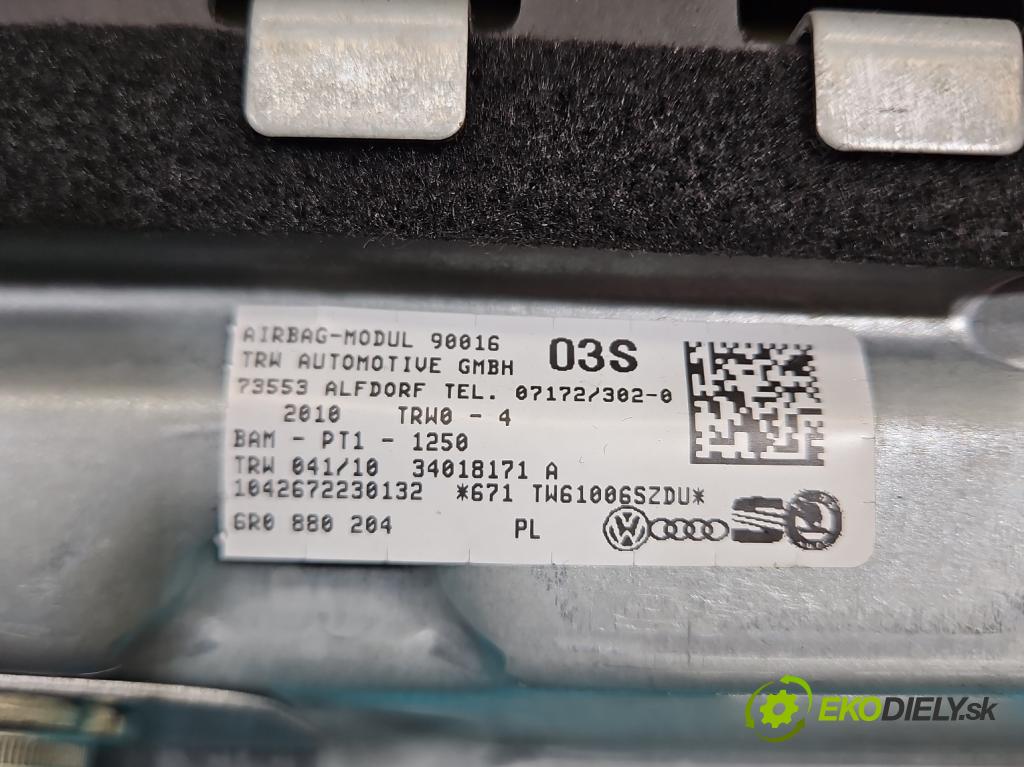 Vw Polo V 6R 2009-2017 1.2b 60 hp manual 44 kW 1198 cm3 5- Polštář: vzduch: spolujezdce 6R0880204 (Airbag)