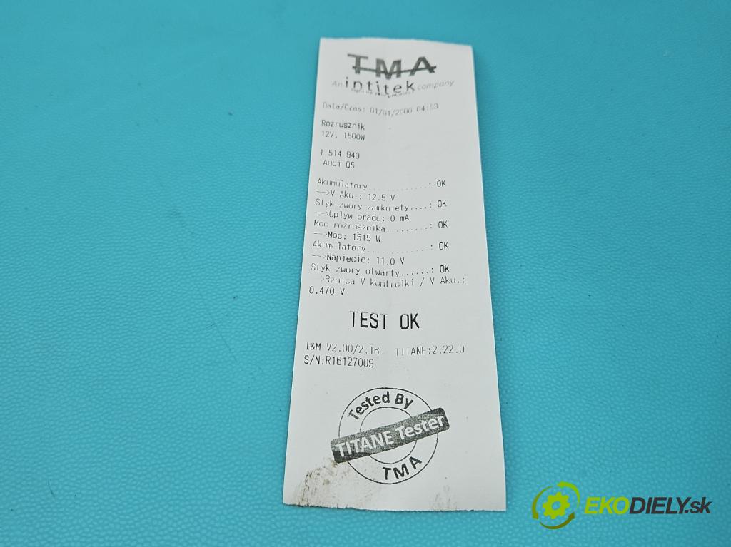 Audi Q5 2008-2016 2.0 TFSI 224 hp automatic 165 kW 1984 cm3 5- startér: 06H911024B (Startér)