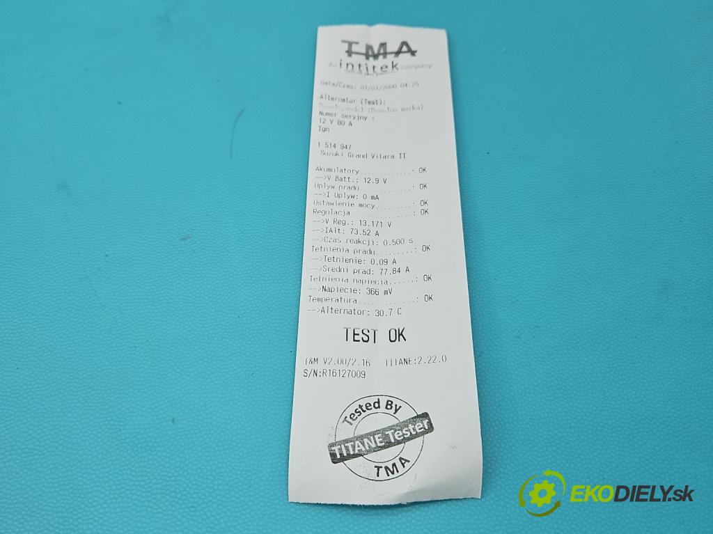 Suzuki Grand Vitara II 2005-2014 2.0 16V 140 HP manual 103 kW 1995 cm3 5- Alternator  (Alternátor)