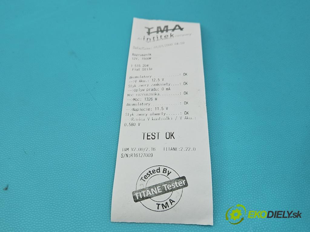 Fiat Stilo 1.6 16v 103 hp manual 76 kW 1596 cm3 5- startér:  (Startér)