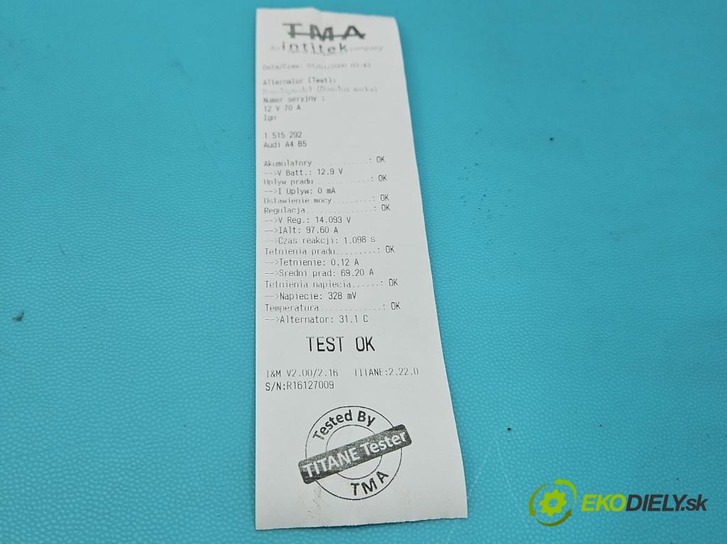 Audi A4 B5 1994-2001 1.8 20V 125 HP manual 92 kW 1781 cm3 4- Alternator 058903016 (Alternátor)