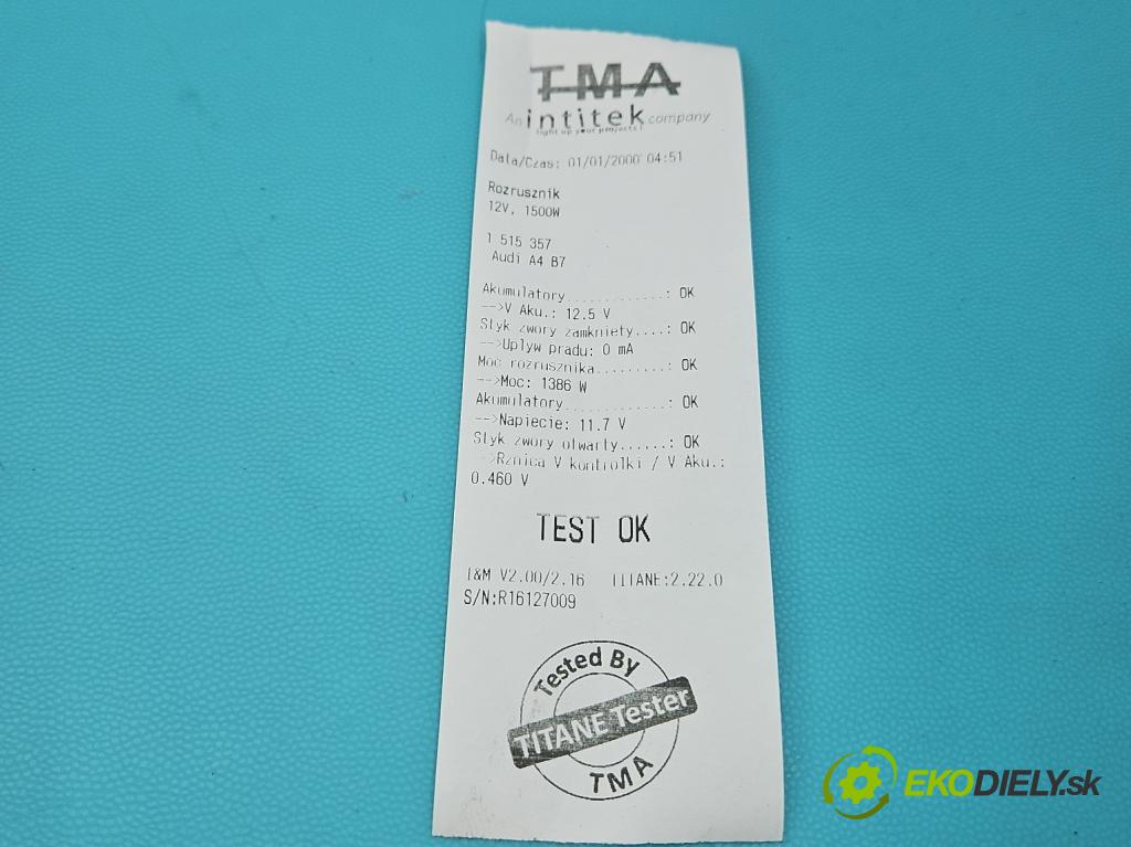 Audi A4 B7 2004-2008 1.8 T 20V 163 hp manual 120 kW 1781 cm3 5- startér: 0001107427 (Startér)