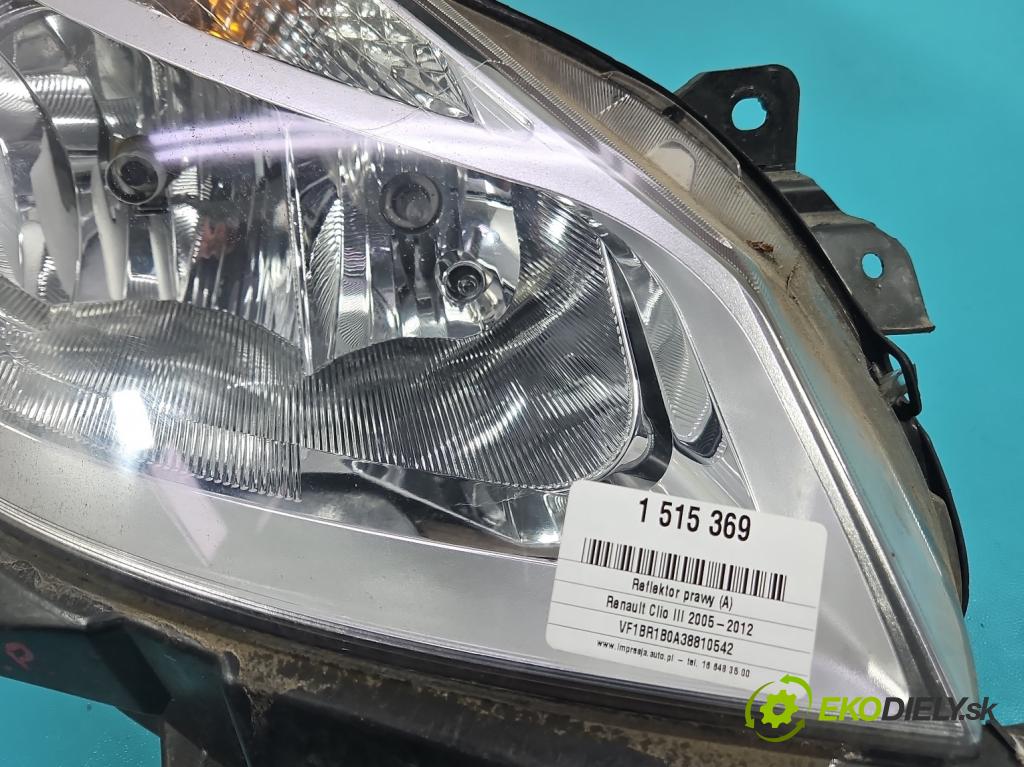 Renault Clio III 2005-2012 1.6 16V 111KM automatic 82 kW 1598 cm3 5- Reflektor: pravý  (Svetlo predné pravé)