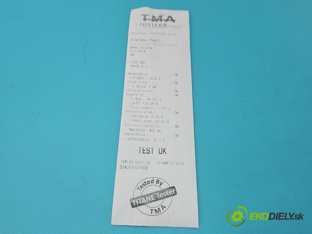 Honda Fr-v 1.7 16V 125 HP manual 92 kW 1668 cm3 5- Alternator  (Alternátor)