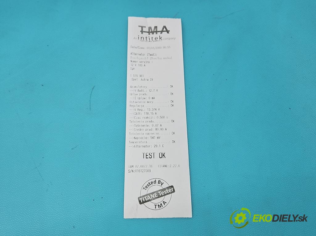 Opel Astra IV 2009-2015 1.6 16v 116 HP manual 85 kW 1598 cm3 5- Alternator 13579667 (Alternátor)