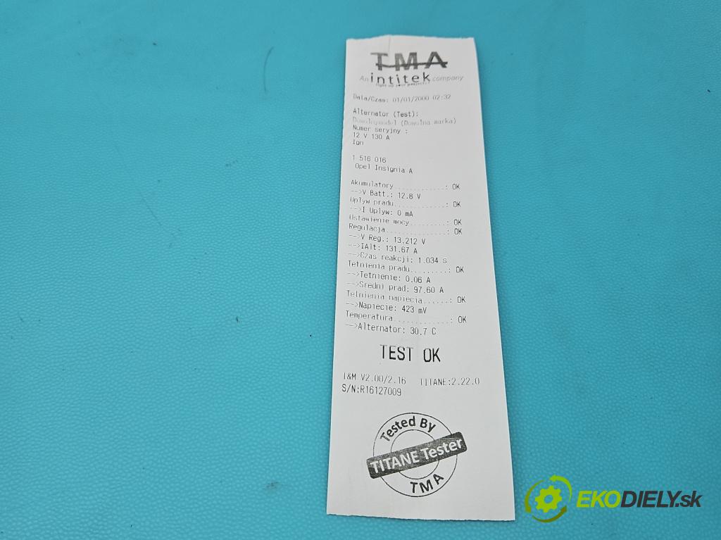 Opel Insignia A 2008-2017 2.0 cdti 160 HP manual 118 kW 1956 cm3 5- Alternator 13502581 (Alternátor)