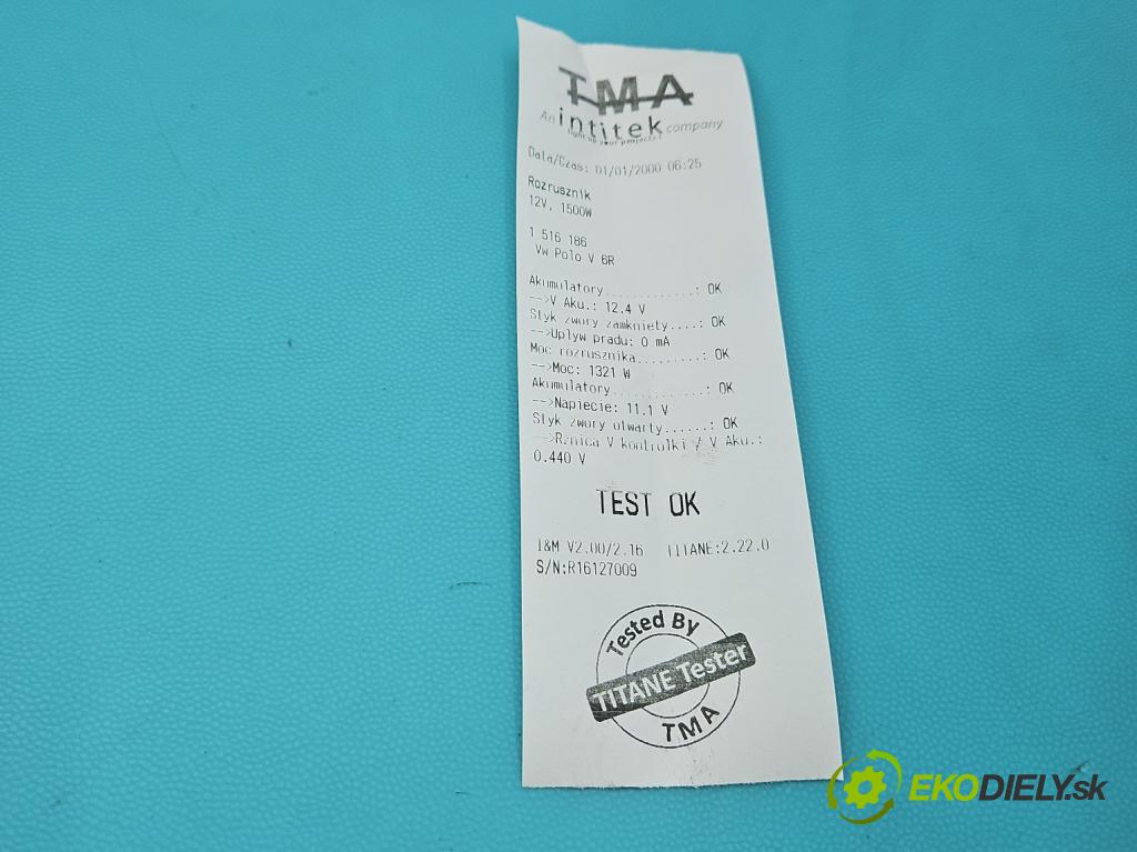 Vw Polo V 6R 2009-2017 1.4 16V 86 hp manual 63 kW 1390 cm3 5- startér: 02T911024N (Startér)