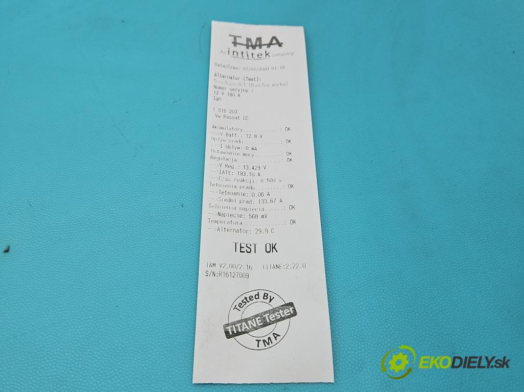 Vw Passat CC 2008-2016 2.0 TDI 140 HP manual 103 kW 1999 cm3 4- Alternator 03G903023 (Alternátor)