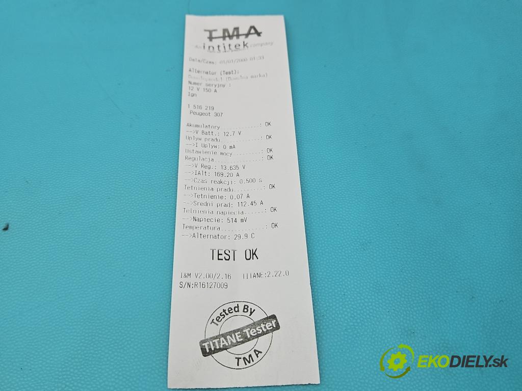 Peugeot 307 2.0 HDI 136 HP manual 100 kW 1997 cm3 5- Alternator 9646321880 (Alternátor)