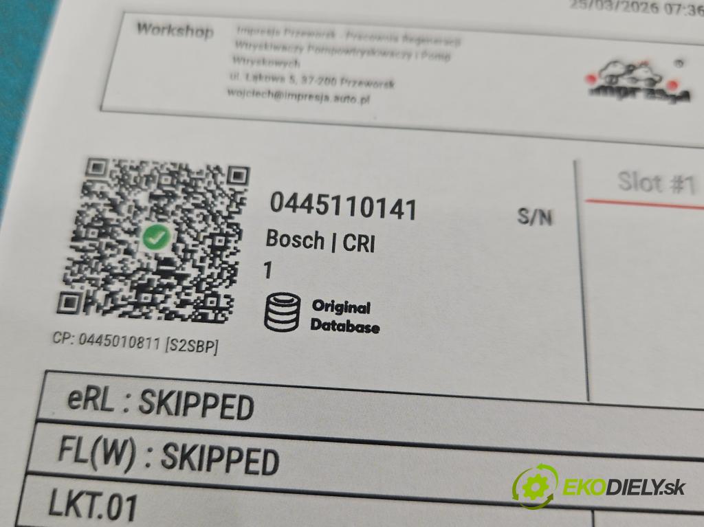 Renault Master II 1998-2010 2.5 DCI 114 HP manual 84 kW 2463 cm3 5- vstrek 0445110141 (Vstrekovač paliva)