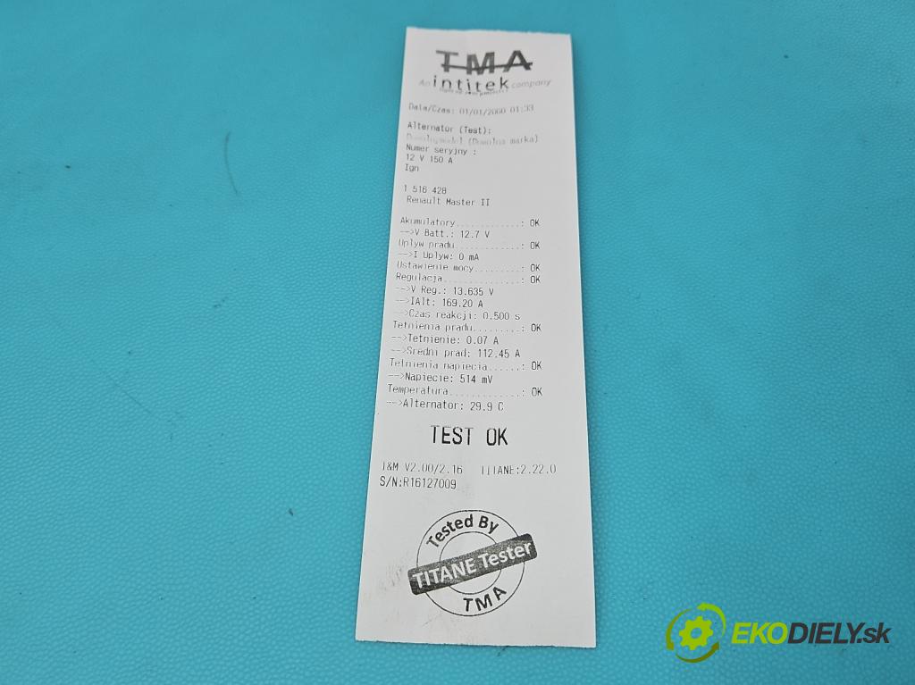 Renault Master II 1998-2010 2.5 DCI 114 HP manual 84 kW 2463 cm3 5- Alternator  (Alternátor)