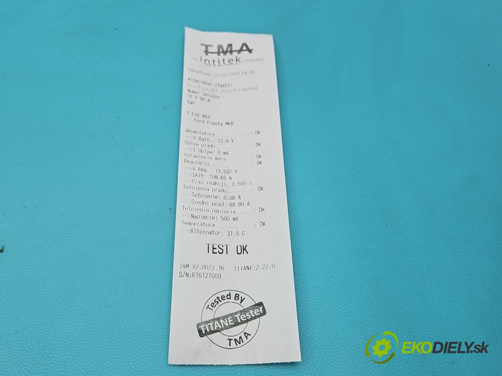 Ford Fiesta Mk6 2002-2008 1.3 8V 69KM manual 51 kW 1299 cm3 5- Alternator 2S6T-FA (Alternátor)
