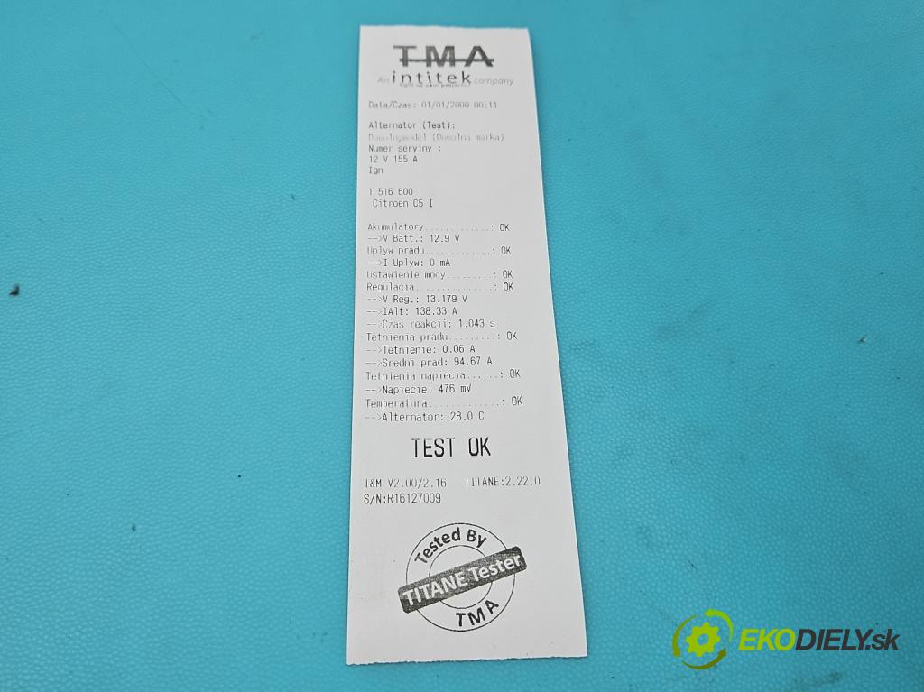 Citroen C5 I 2001-2008 1.6 hdi 109 HP manual 80 kW 1560 cm3 5- Alternator 9646321780 (Alternátor)