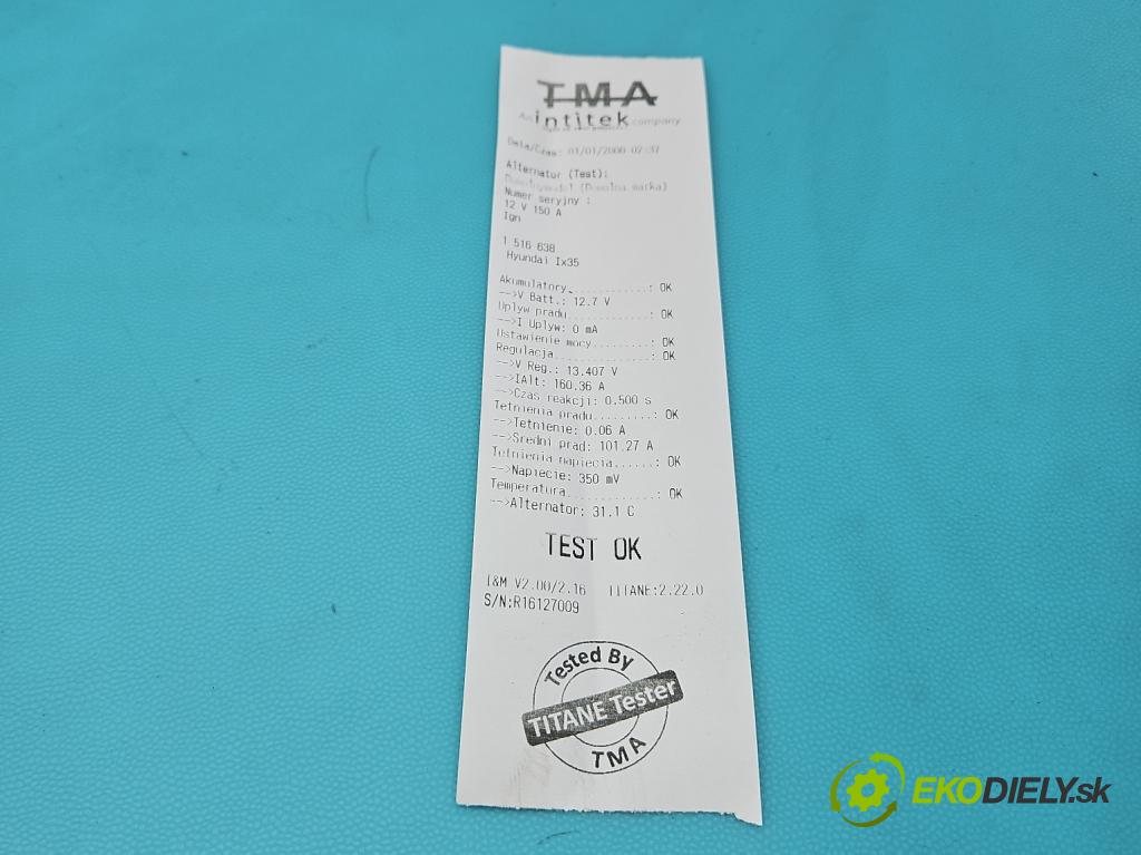 Hyundai Ix35 2.0 crdi 4wd 136 HP manual 100 kW 1995 cm3 5- Alternator 37300-2F100 (Alternátor)