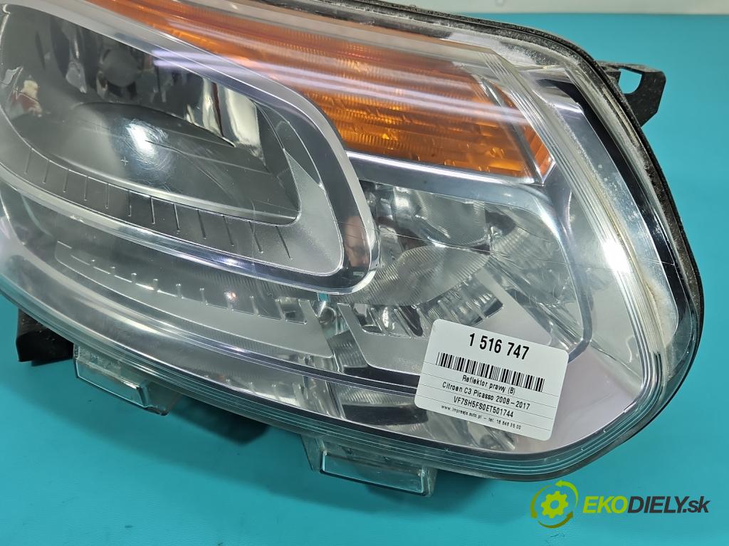 Citroen C3 Picasso 2008-2017 1.6 16v 120 HP manual 88 kW 1598 cm3 5- Reflektor: pravý 9681806180 (Svetlo predné pravé)