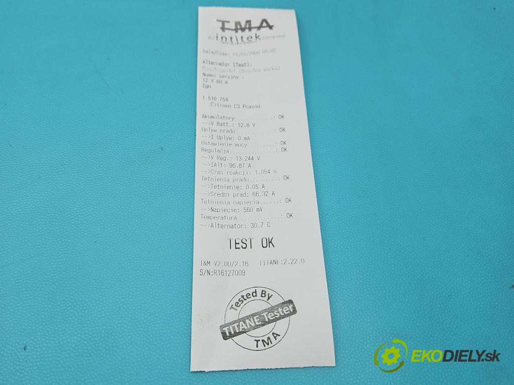 Citroen C3 Picasso 2008-2017 1.6 16v 120 HP manual 88 kW 1598 cm3 5- Alternator V757695680 (Alternátor)