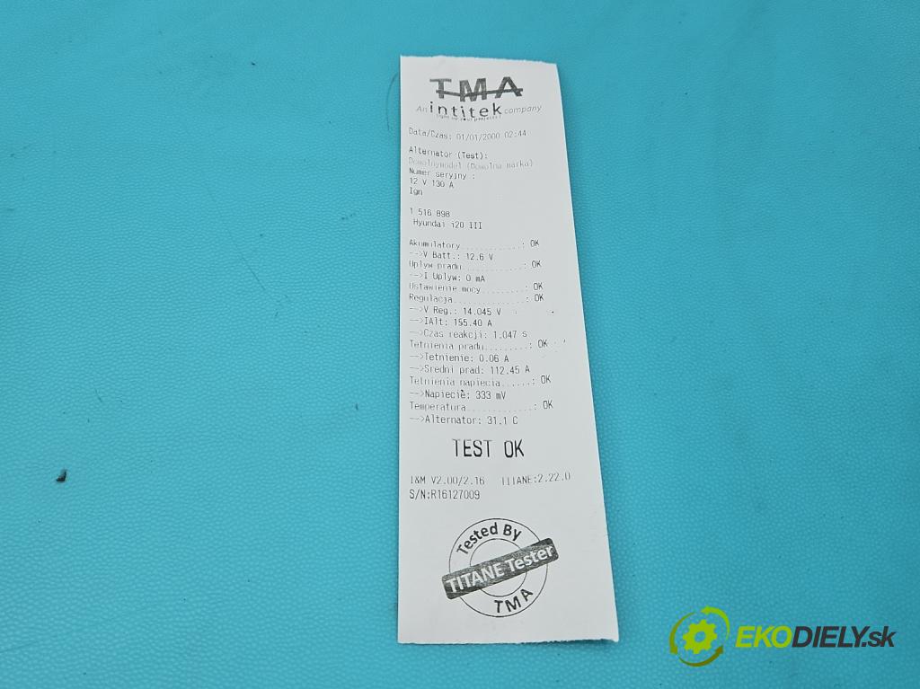 Hyundai i20 III 2020- 1.2 16V 84KM manual 61.8 kW 1197 cm3 5- Alternator 37300-07500 (Alternátor)