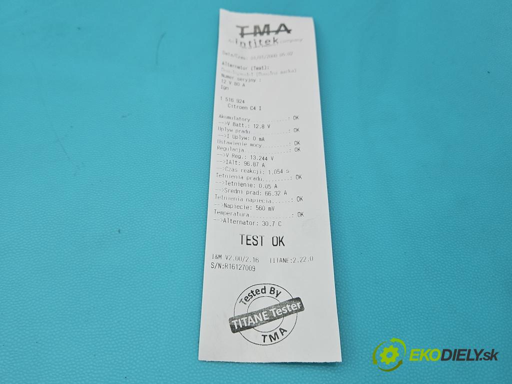 Citroen C4 I 2004-2011 1.6 16v 109 HP manual 80 kW 1587 cm3 5- Alternator 9649611880 (Alternátor)