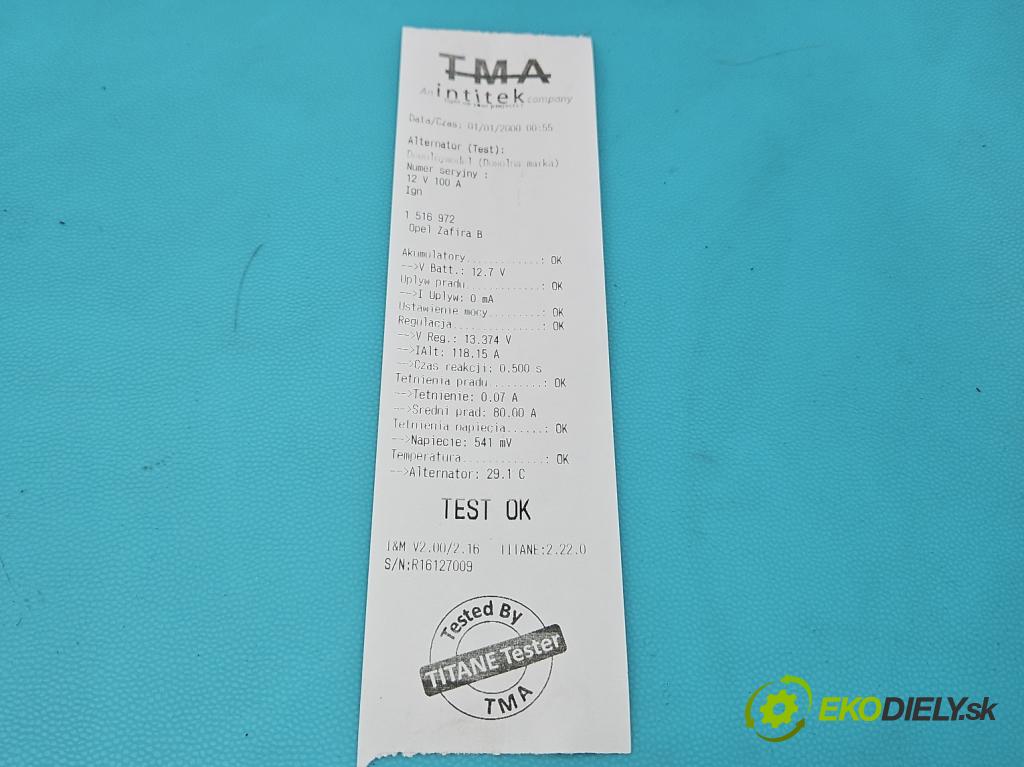 Opel Zafira B 2005-2014 1.9 cdti 101 HP manual 74 kW 1910 cm3 5- Alternator 0986048791 (Alternátor)