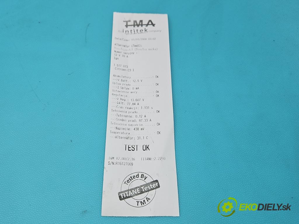 Citroen C3 I 2002-2009 1.1 8v 60 HP manual 44.1 kW 1124 cm3 5- Alternator 9642879480 (Alternátor)