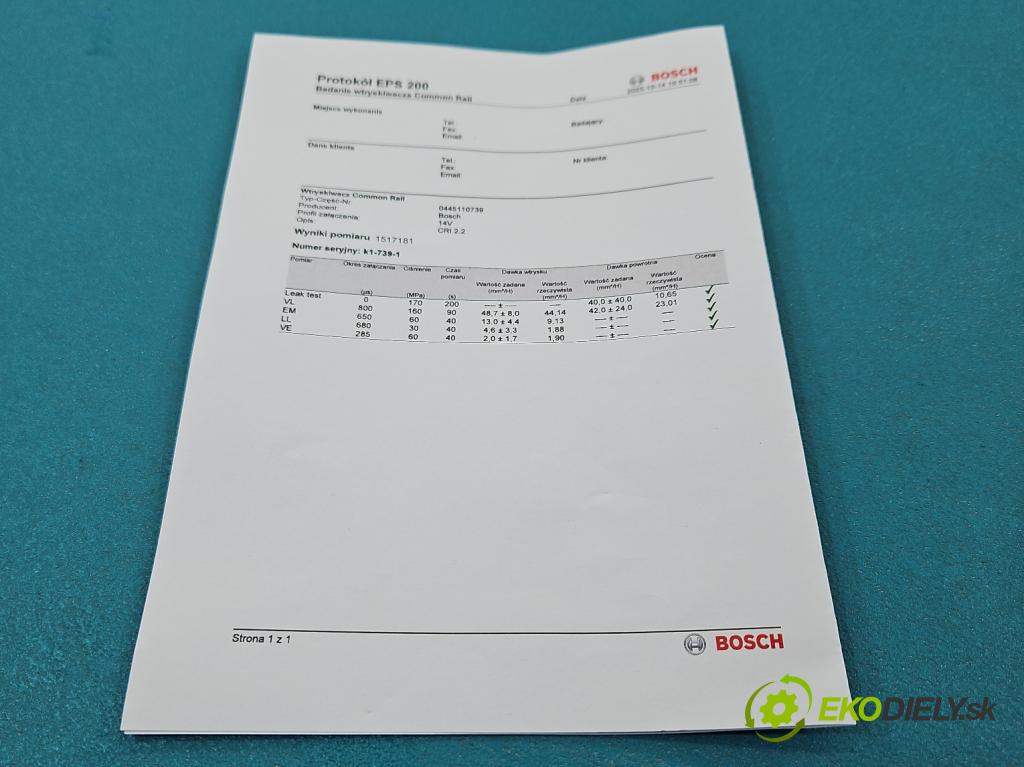 Peugeot 208 I 2012-2019 1.6 hdi 92 HP manual 68 kW 1560 cm3 3- vstrek 0445110739 (Vstrekovač paliva)