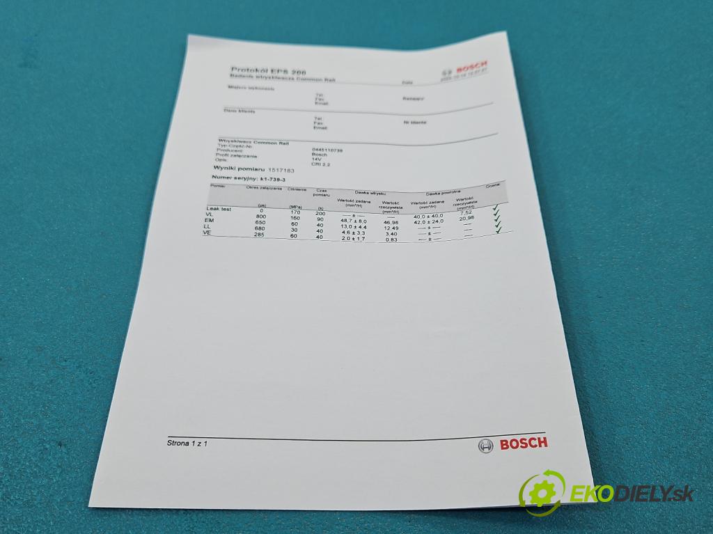 Peugeot 208 I 2012-2019 1.6 hdi 92 HP manual 68 kW 1560 cm3 3- vstrek 0445110739 (Vstrekovač paliva)