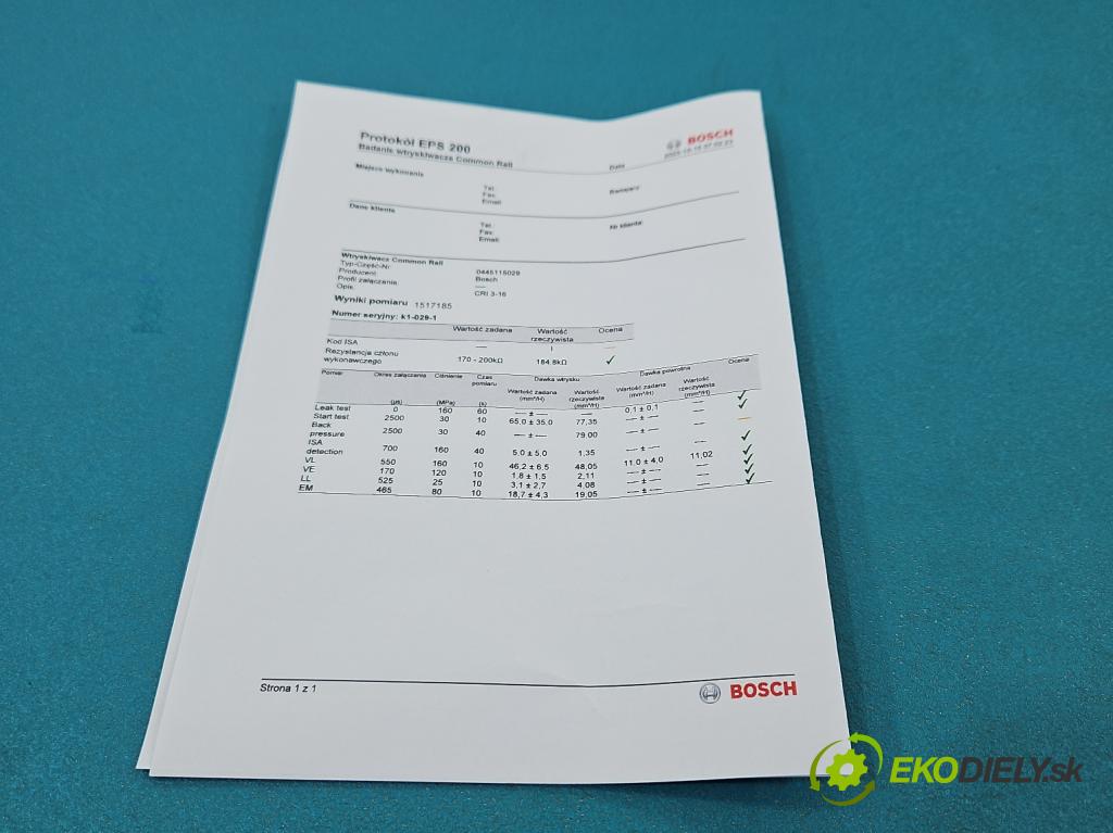 Vw Crafter 2006-2016 2.5 tdi 109 HP manual 80 kW 2461 cm3 5- vstrek 0445115029 (Vstrekovač paliva)