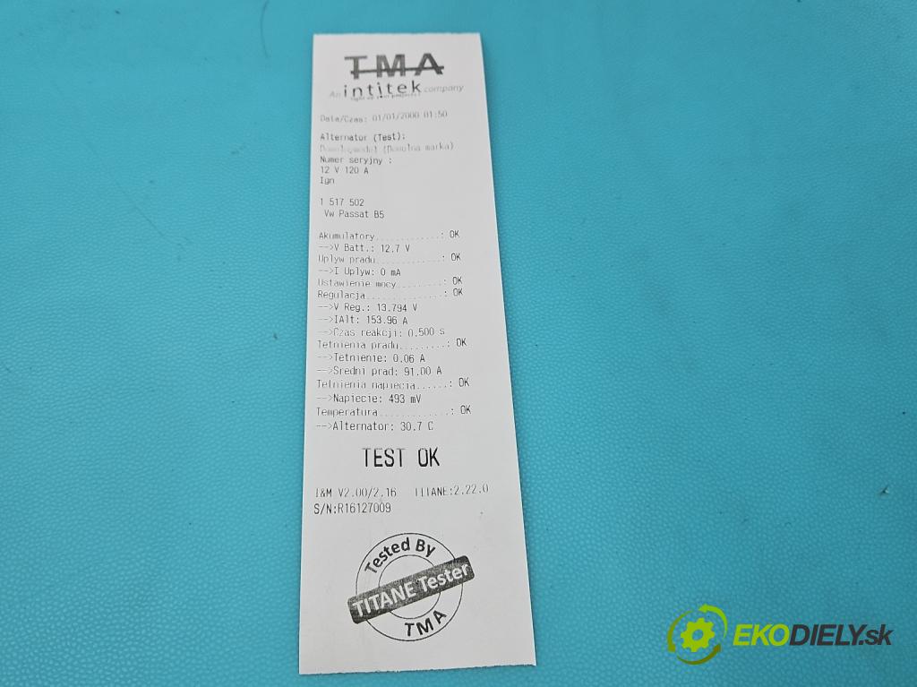 Vw Passat B5 1995-2005 1.9 TDI 131 HP manual 96 kW 1896 cm3 4- Alternator 028903031 (Alternátor)