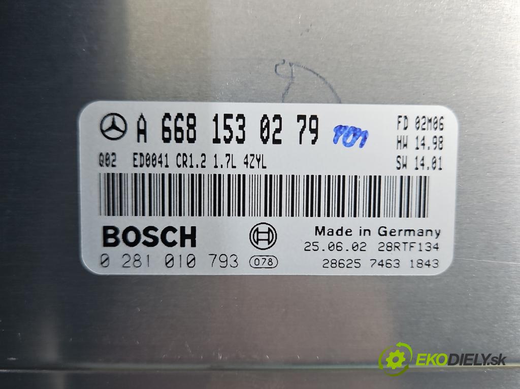 Mercedes A W168 1997-2004 1.7 cdi 95 HP manual 70 kW 1689 cm3 5- riadiaca jednotka motora A6681530279