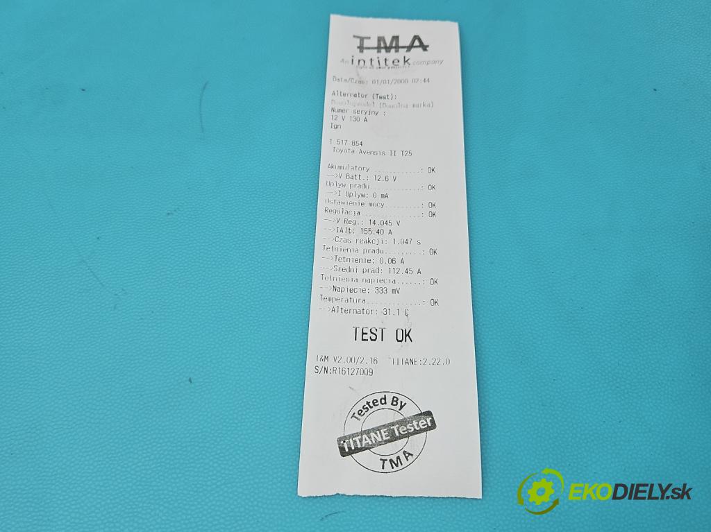 Toyota Avensis II T25 2003-2008 2.0 d4d 126 HP manual 93 kW 1998 cm3 5- Alternator 27060-0G011 (Alternátor)