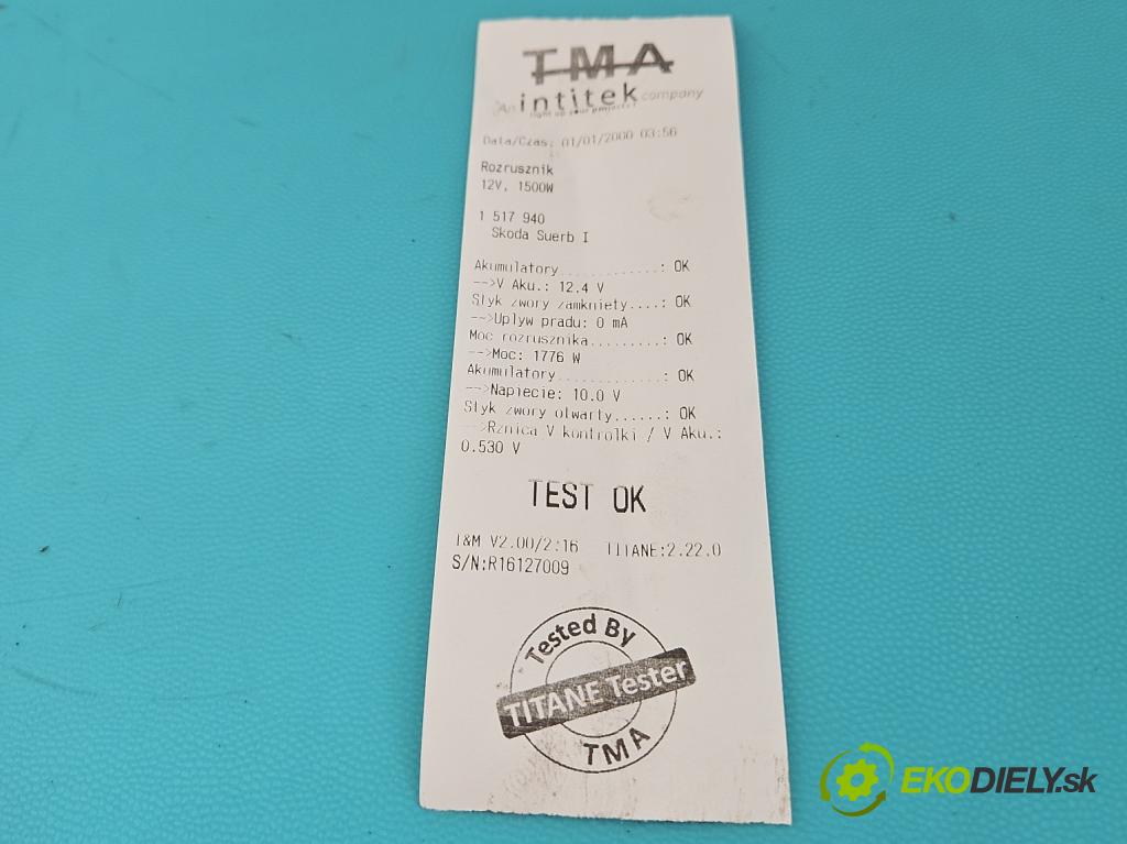 Skoda Superb I 2001-2008 1.9 tdi 116 hp manual 85 kW 1896 cm3 4- startér: 068911024E (Startér)