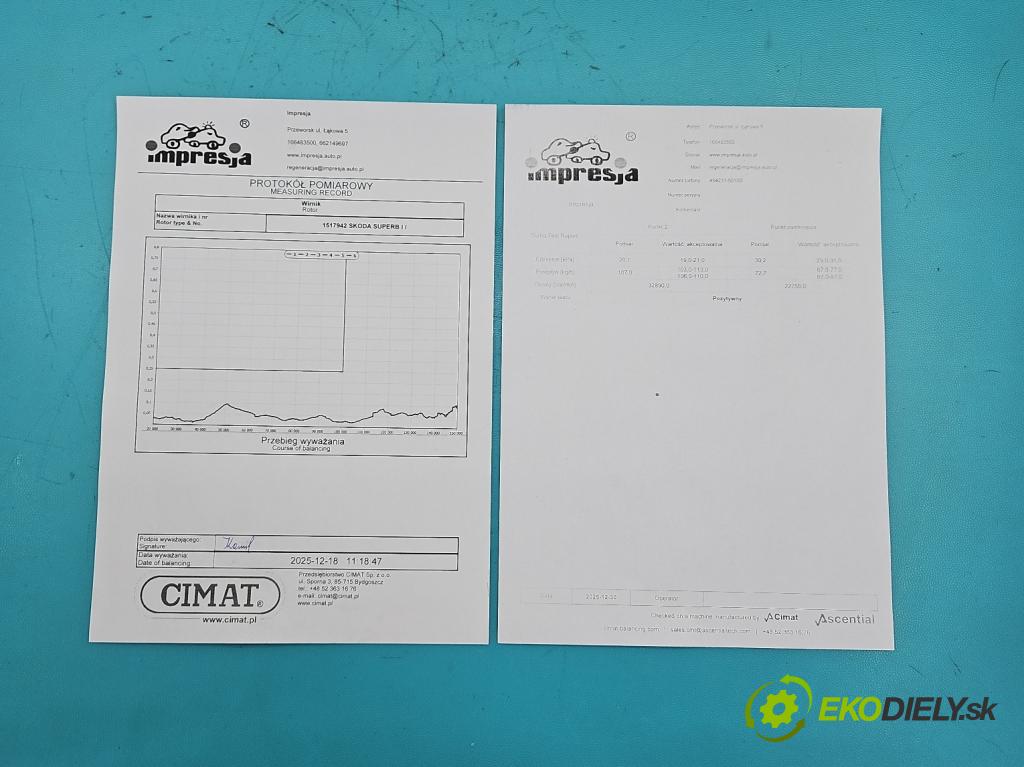 Skoda Superb I 2001-2008 1.9 tdi 116 HP manual 85 kW 1896 cm3 4- turbodúchadlo, turbo repasovaná 454231-5010S