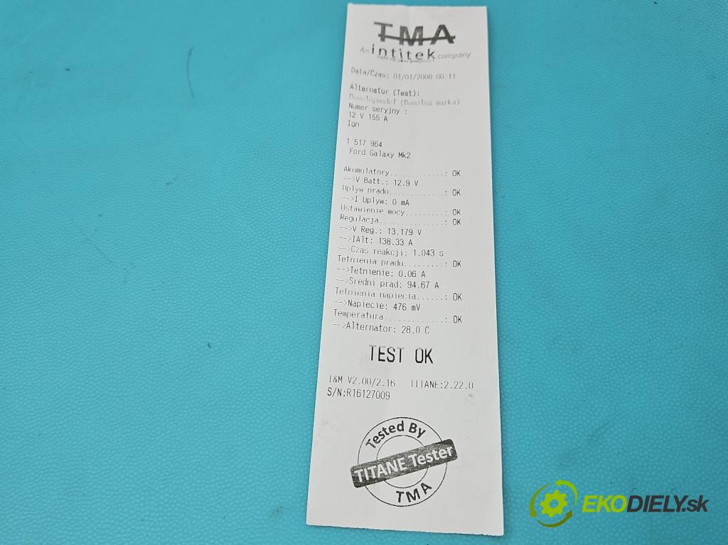 Ford Galaxy Mk2 2006-2015 2.0 TDCI 140 HP manual 103 kW 1999 cm3 5- Alternator 0121615009 (Alternátor)