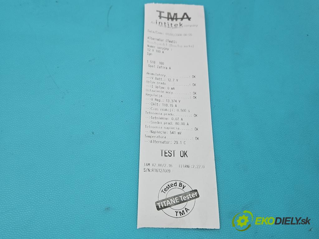 Opel Zafira A 1999-2005 2.0 dti 101 HP manual 74 kW 1995 cm3 5- Alternator 90561168 (Alternátor)