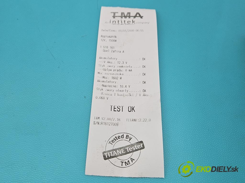 Opel Zafira A 1999-2005 2.0 dti 101 hp manual 74 kW 1995 cm3 5- startér: 0001109068 (Startér)