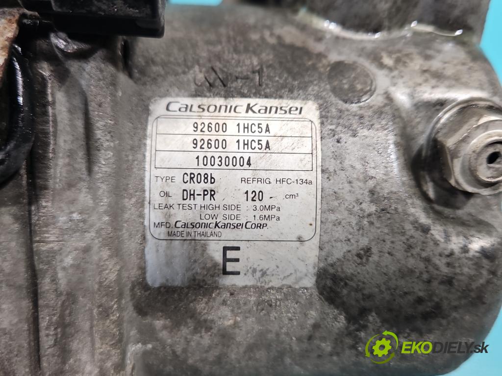 Nissan Micra K13 2010-2017 1.2 16v 80 HP manual 59 kW 1198 cm3 5- Kompresor: klimatizácie 926001HC5A (Kompresor klimatizácie)