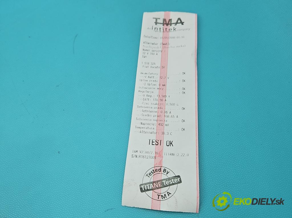 Fiat Ducato IV 2014- 2.3 jtd 150 HP manual 110 kW 2287 cm3 2- Alternator 5802170711 (Alternátor)