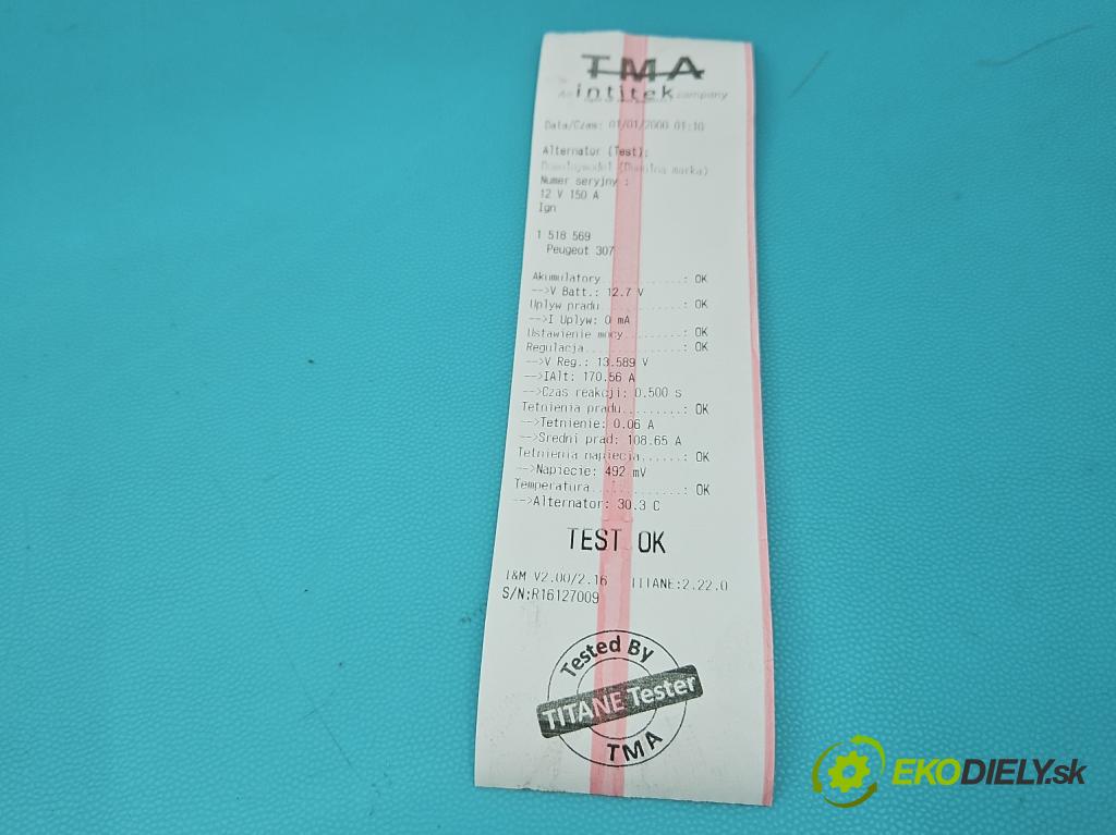 Peugeot 307 2.0 hdi 109 HP manual 80 kW 1997 cm3 5- Alternator 9640878780 (Alternátor)