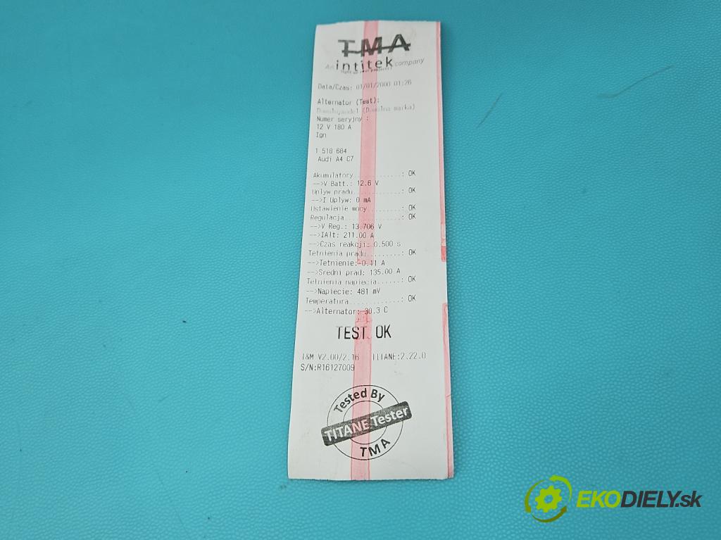 Audi A6 C7 2011-2018 3.0 tfsi: quattro 310HP automatic 228 kW 2995 cm3 4- Alternator 06E903018G (Alternátor)