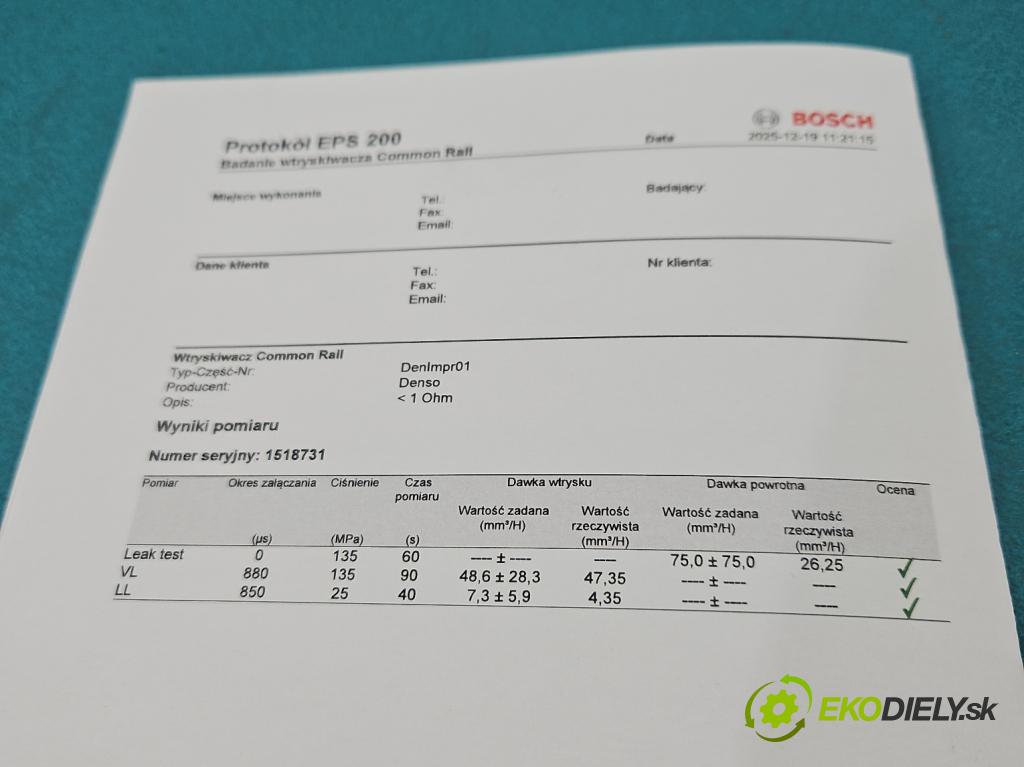 Opel Combo C 2001-2011 1.7 cdti 101 hp manual 74 kW 1686 cm3 5- vstřikovač 897313-8614 (Vstřikovač paliva)