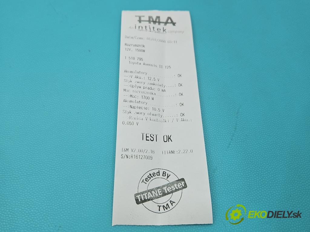 Toyota Avensis II T25 2003-2008 2.0 d4d 116 hp manual 85 kW 1995 cm3 5- startér: 28100-0G020 (Startér)