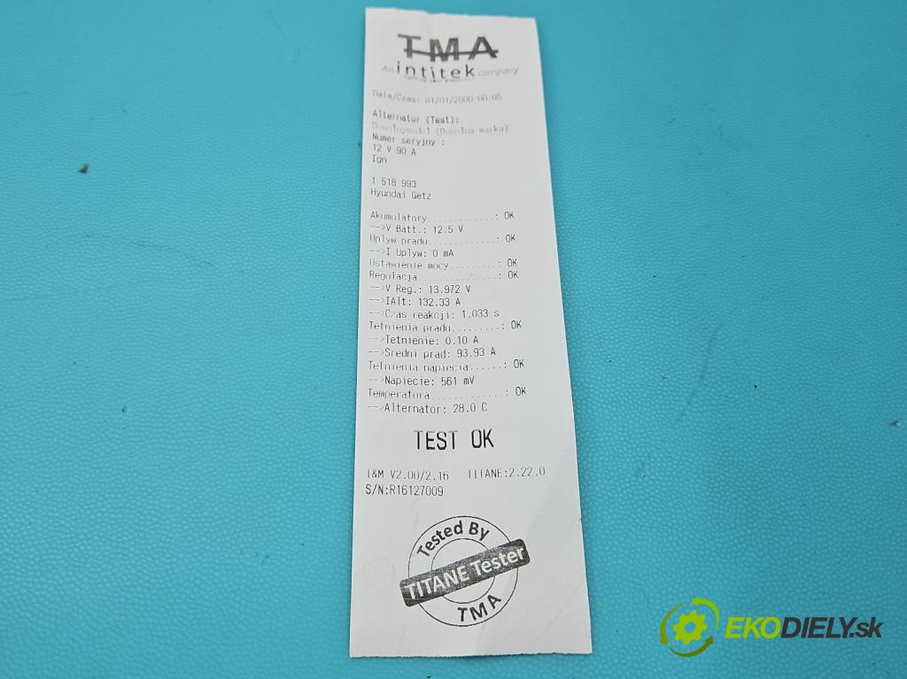 Hyundai Getz 1.3 12v 82 HP manual 60 kW 1341 cm3 3- Alternator 37300-22650 (Alternátor)