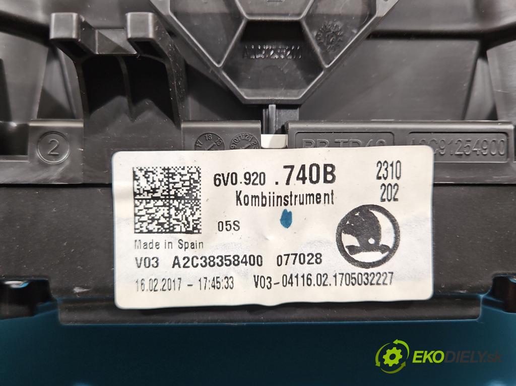 Skoda Fabia III 2014- 2021 1.2 TSI 110 HP manual 81 kW 1197 cm3 5- prístrojovka/ budíky 6V0920740B (Prístrojová doska)