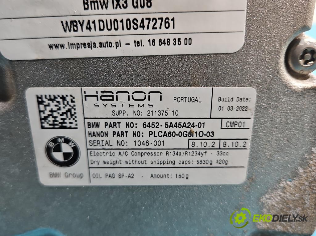 Bmw iX3 G08 0.0 elektrický: 286 HP automatic 210 kW  5- Kompresor: klimatizácie 5A45A24 (Kompresor klimatizácie)