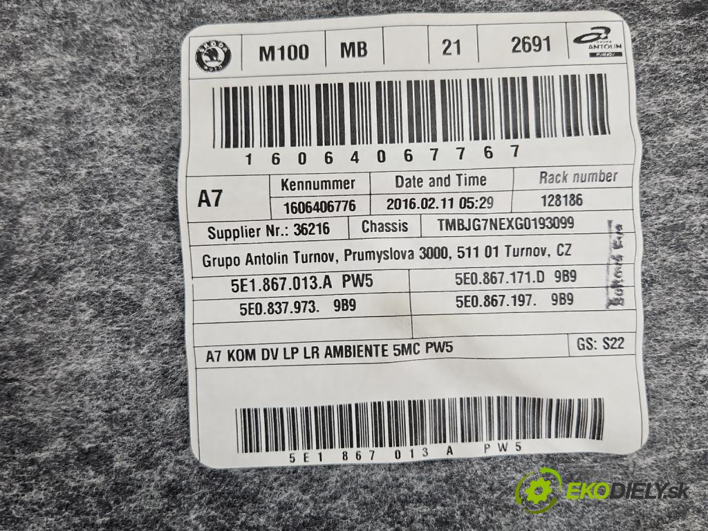 Skoda Octavia III 2013- 1.6 tdi 110 HP manual 81 kW 1598 cm3 5- Čalounictví: dvere predné ľavé