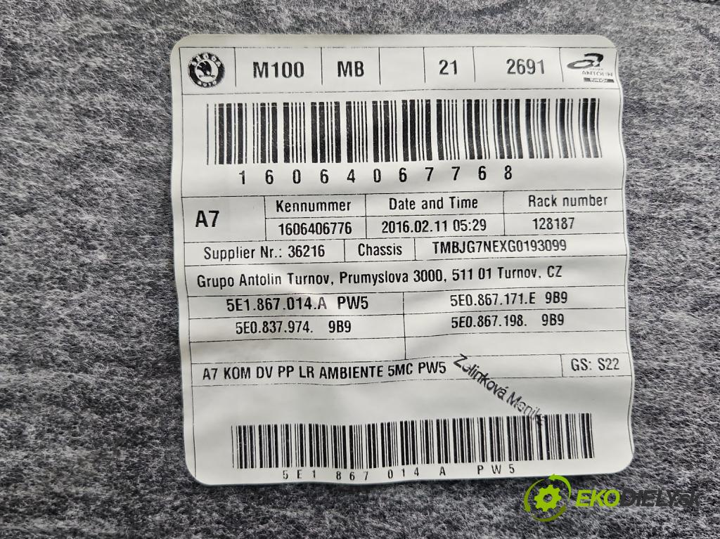 Skoda Octavia III 2013- 1.6 tdi 110 HP manual 81 kW 1598 cm3 5- Čalounictví: dvere predné pravé 5E1867014A