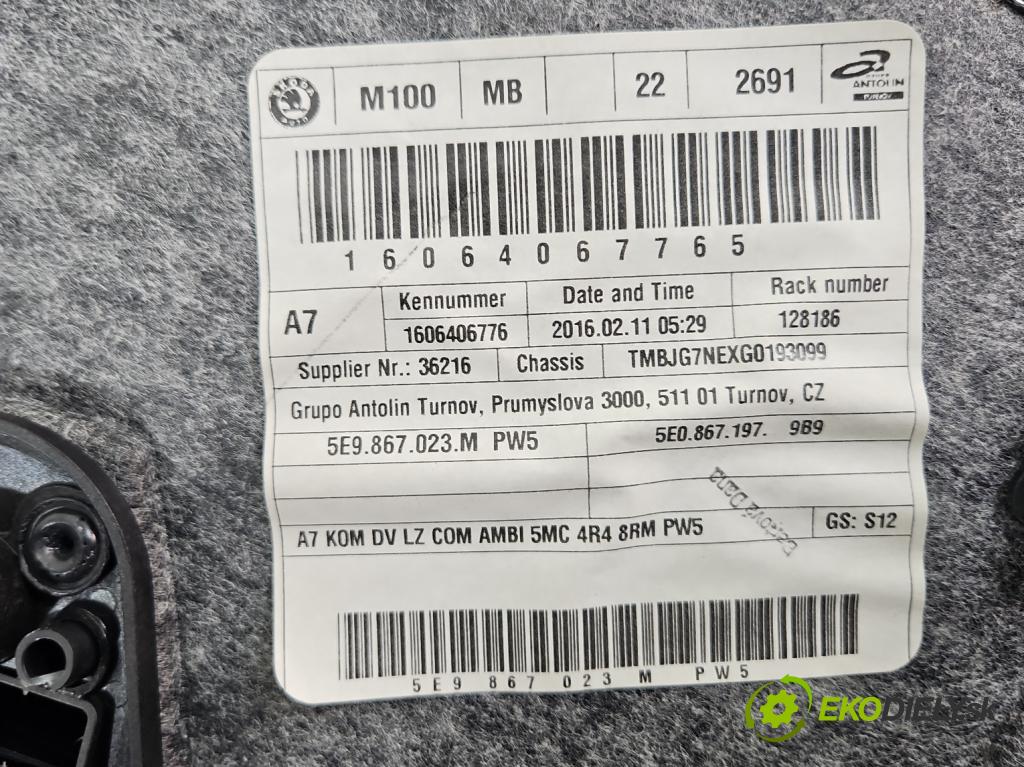 Skoda Octavia III 2013- 1.6 tdi 110 HP manual 81 kW 1598 cm3 5- Čalounictví: dvere zadné ľavé 5E9867023M
