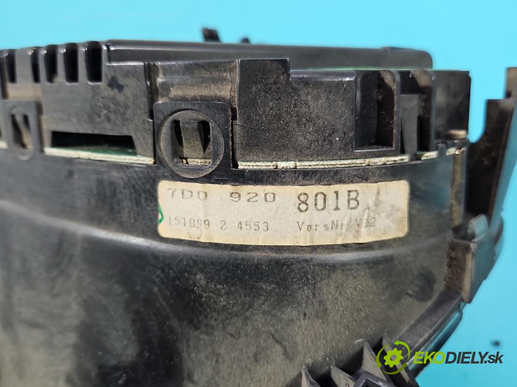 Vw Transporter T4 1990-2003 2.5 TDI 88 HP manual 65 kW 2461 cm3 5- prístrojovka/ budíky 7D0920801B (Prístrojová doska)