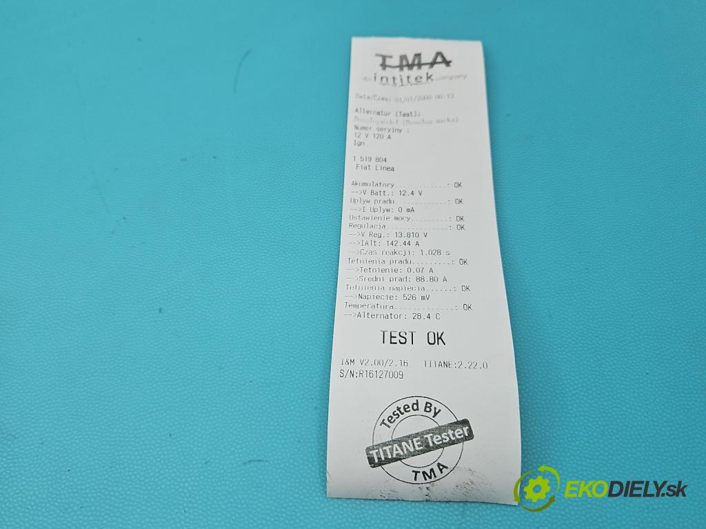 Fiat Linea 1.4 T 120 HP manual 88 kW 1368 cm3 4- Alternator (Alternátor)